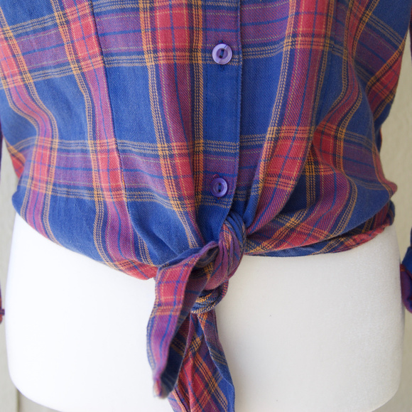 New TOPSHOP Casual Plaid Shirt - Cropped Tie Front - Picture 4 of 8